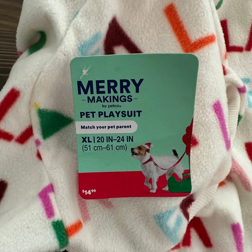 Petco Merry Makings Dog Playsuit XL Hooded Christmas Pajamas NWT